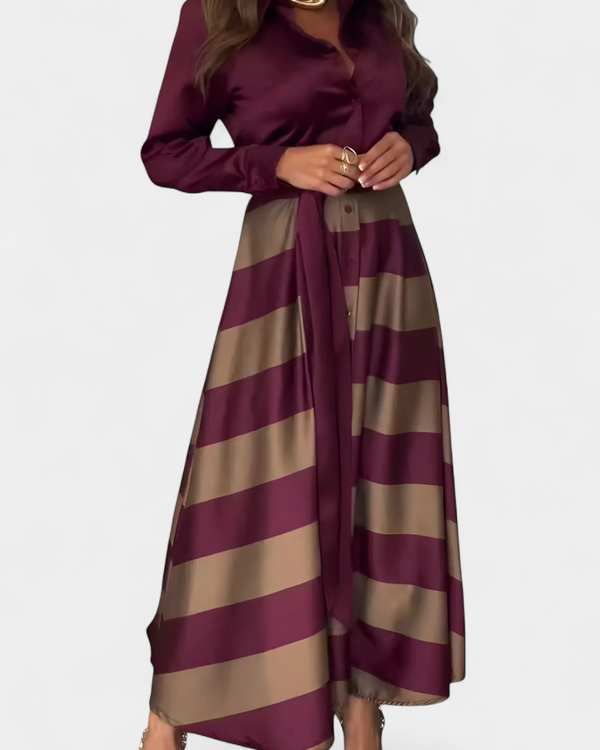 NESSIA | Robe Chemise Longue Rayée avec Ceinture Nessia