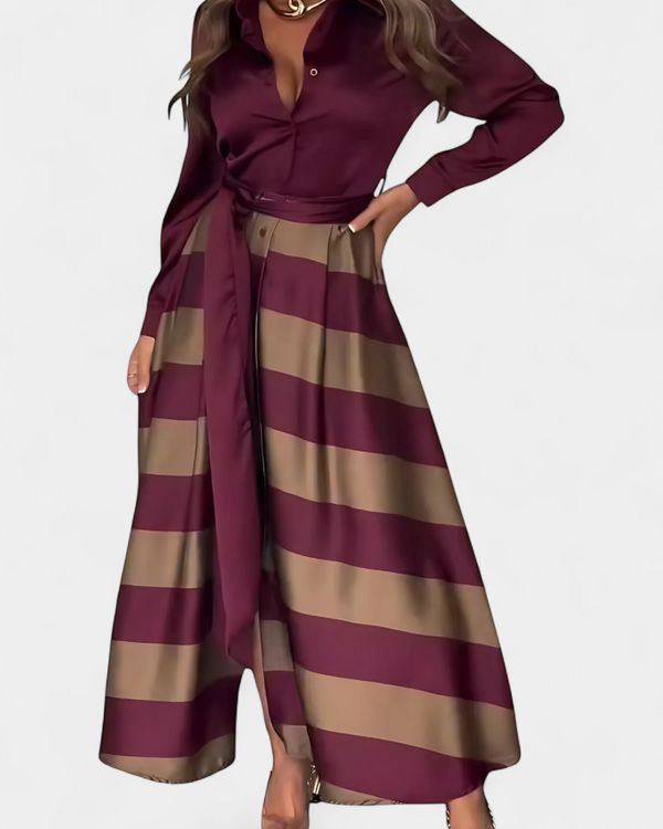 NESSIA | Robe Chemise Longue Rayée avec Ceinture Nessia