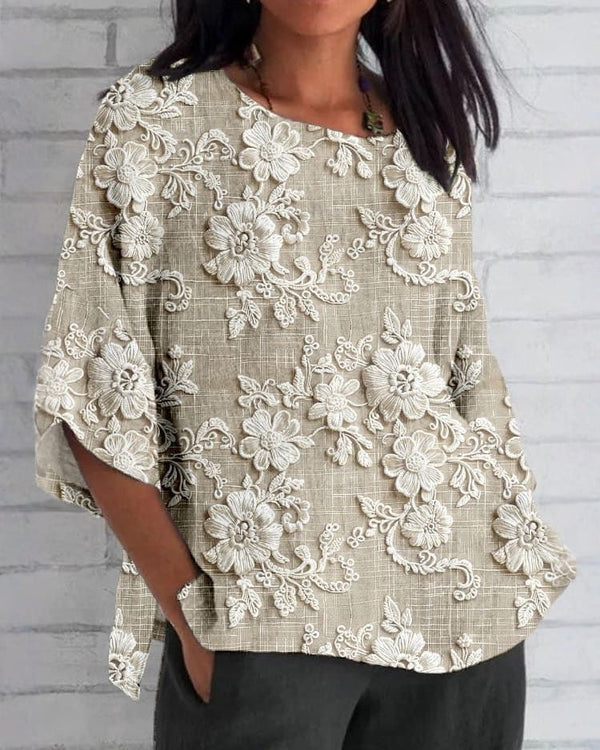 FLOR | Blouse imprimée en coton et lin