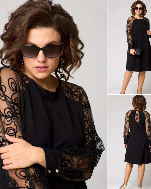 LIDIA | Robe classique à manches en dentelle