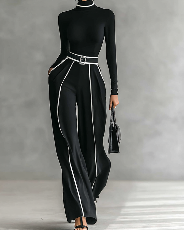 MAELLE | Ensemble 2 pieces a col montant & pantalon taille haute