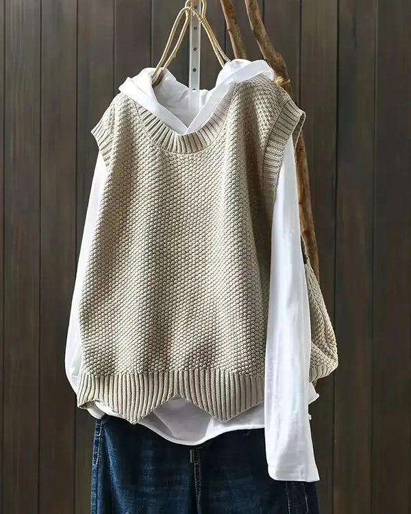 Pull sans manches femme à col rond – style contemporain et confortable