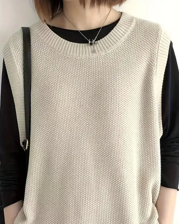 Pull sans manches femme à col rond – style contemporain et confortable