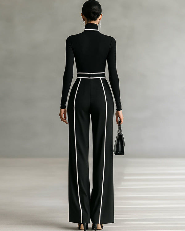 MAELLE | Ensemble 2 pieces a col montant & pantalon taille haute