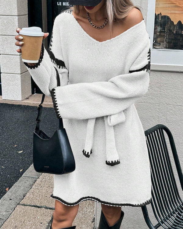 LEXIE | Robe pull à col en V avec ceinture