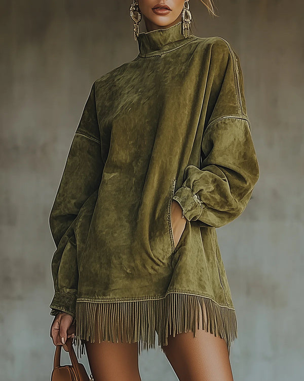 MAËLYS | ROBE À FRANGES EN SUÉDINE