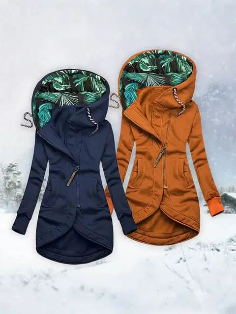 Manteau Long et Moderne pour Femme avec Capuche Imprimée