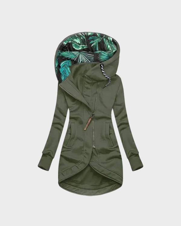 Manteau Long et Moderne pour Femme avec Capuche Imprimée