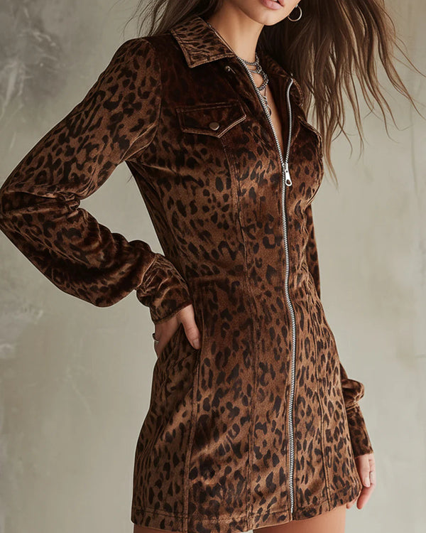 ALICE | Robe en velours a motif léopard