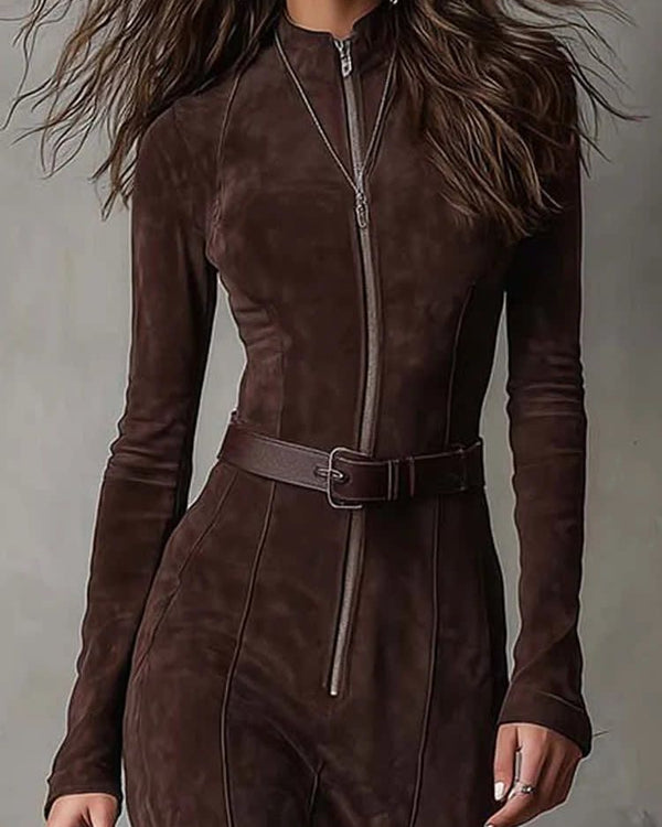 SANRA | Robe longue en suédine avec zip et ceinture