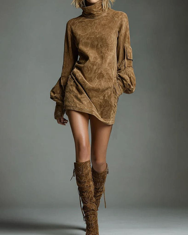 ANAÏS | Robe courte en suédine á col roulé