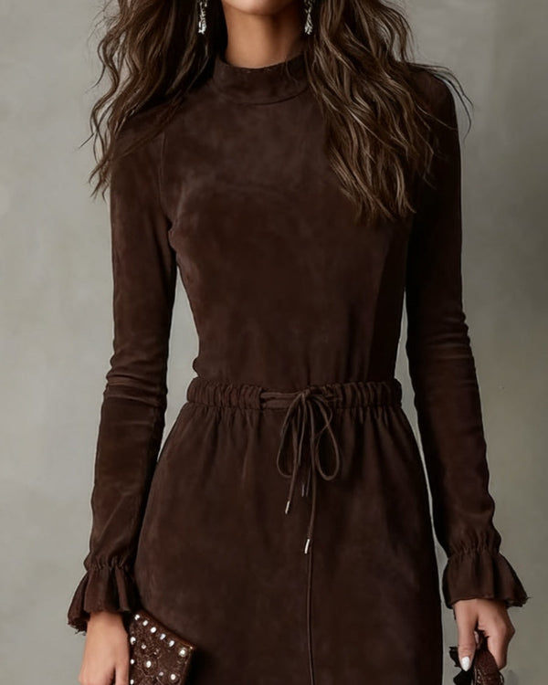 LOUISE | Robe longue en suédine avec liens à la taille