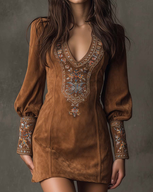 AMÉLIA | ROBE COURTE EN SUÉDINE BRODÉE