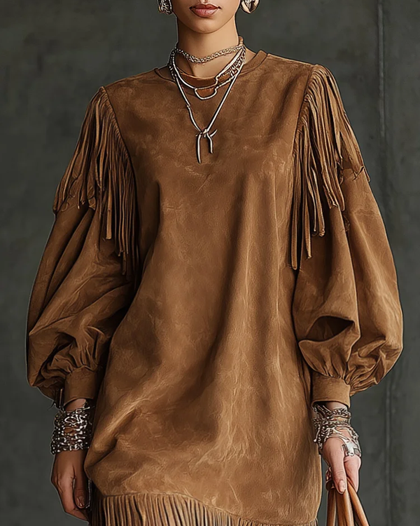 LOUNA | ROBE COURTE EN SUÉDINE À FRANGES