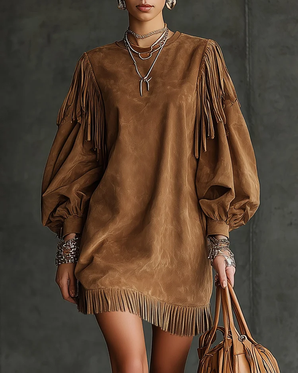 LOUNA | ROBE COURTE EN SUÉDINE À FRANGES