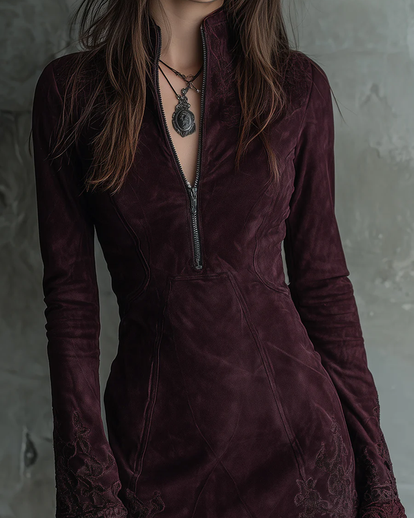 JADE | Robe suédine brodée