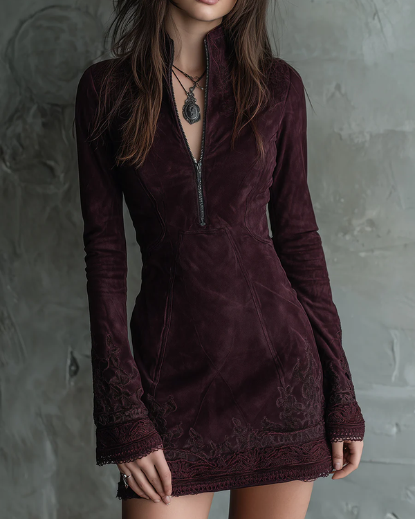 JADE | Robe suédine brodée