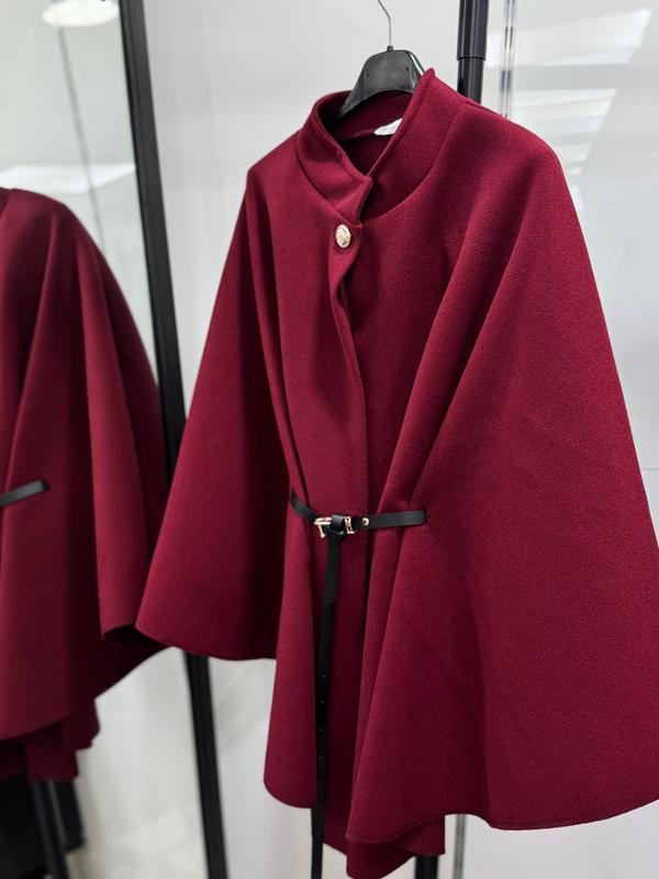 CLEA | Cape grise en laine avec ceinture ajustable élégante