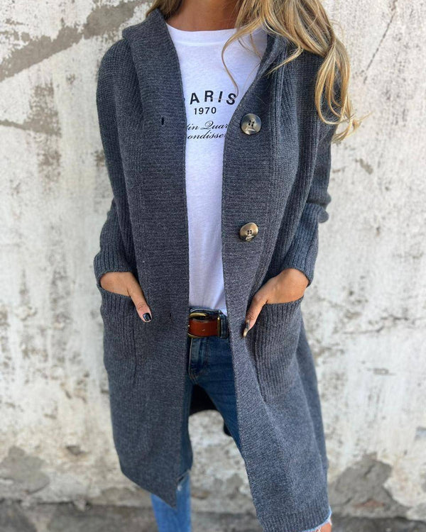 Cardigan Long Gris Doux et Élégant en Maille Confortable