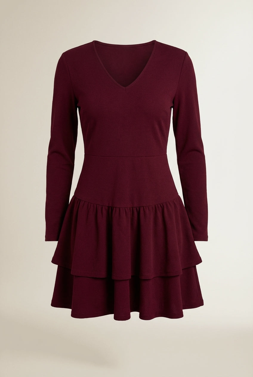 Lay-flat product shot of CAPUCINE | Robe courte évasée a volants