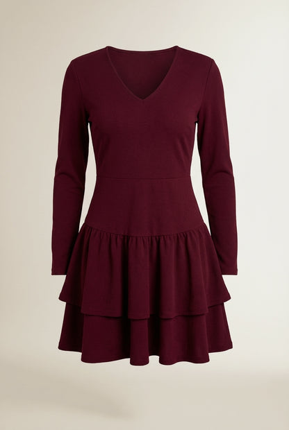 Lay-flat product shot of CAPUCINE | Robe courte évasée a volants