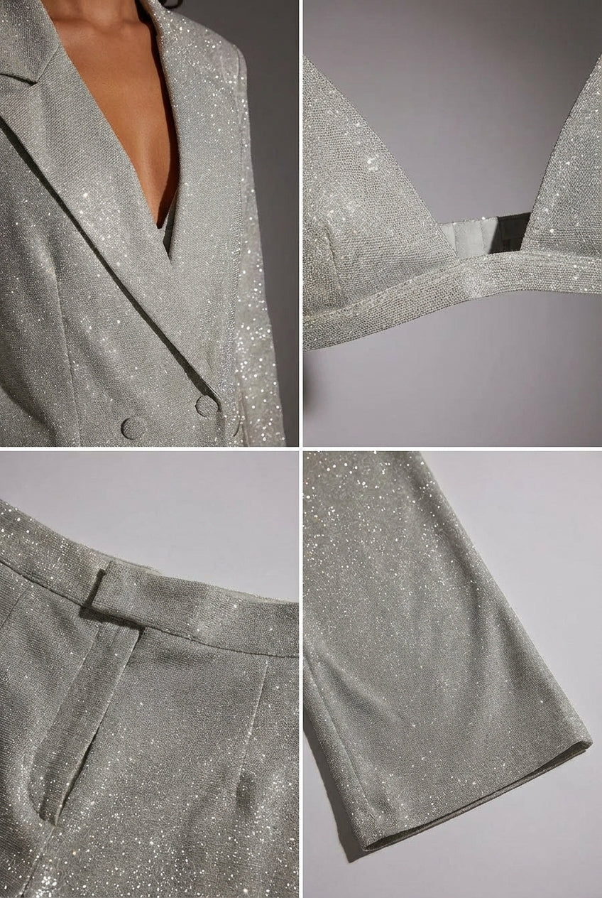 Detail shot of TANJA | Ensemble pailleté 3 pièces – blazer, pantalon & top