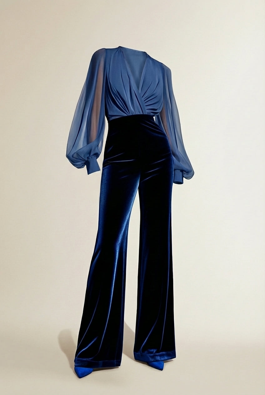 Lay-flat product shot of TINA | Combinaison Cocktail – Transparence & Plissés Sculptants