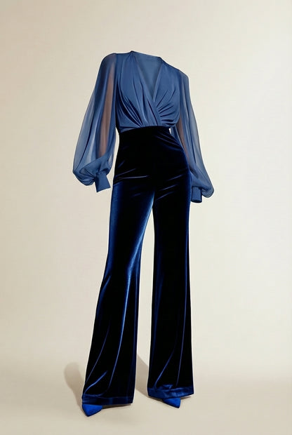 Lay-flat product shot of TINA | Combinaison Cocktail – Transparence & Plissés Sculptants