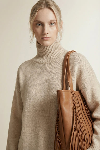 Close-up of the model wearing ISABELLA | Élégance En Cachemire