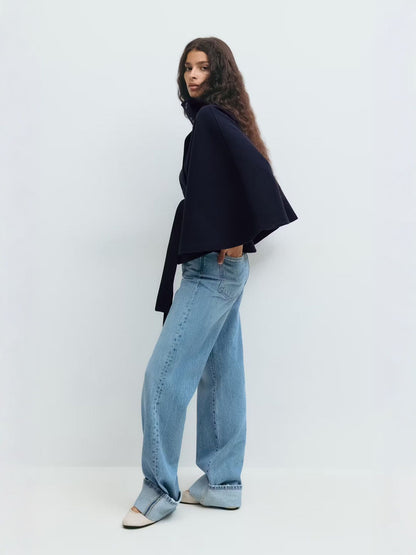 Loreza Cape – Manteau femme chic avec col montant et ceinture ajustable