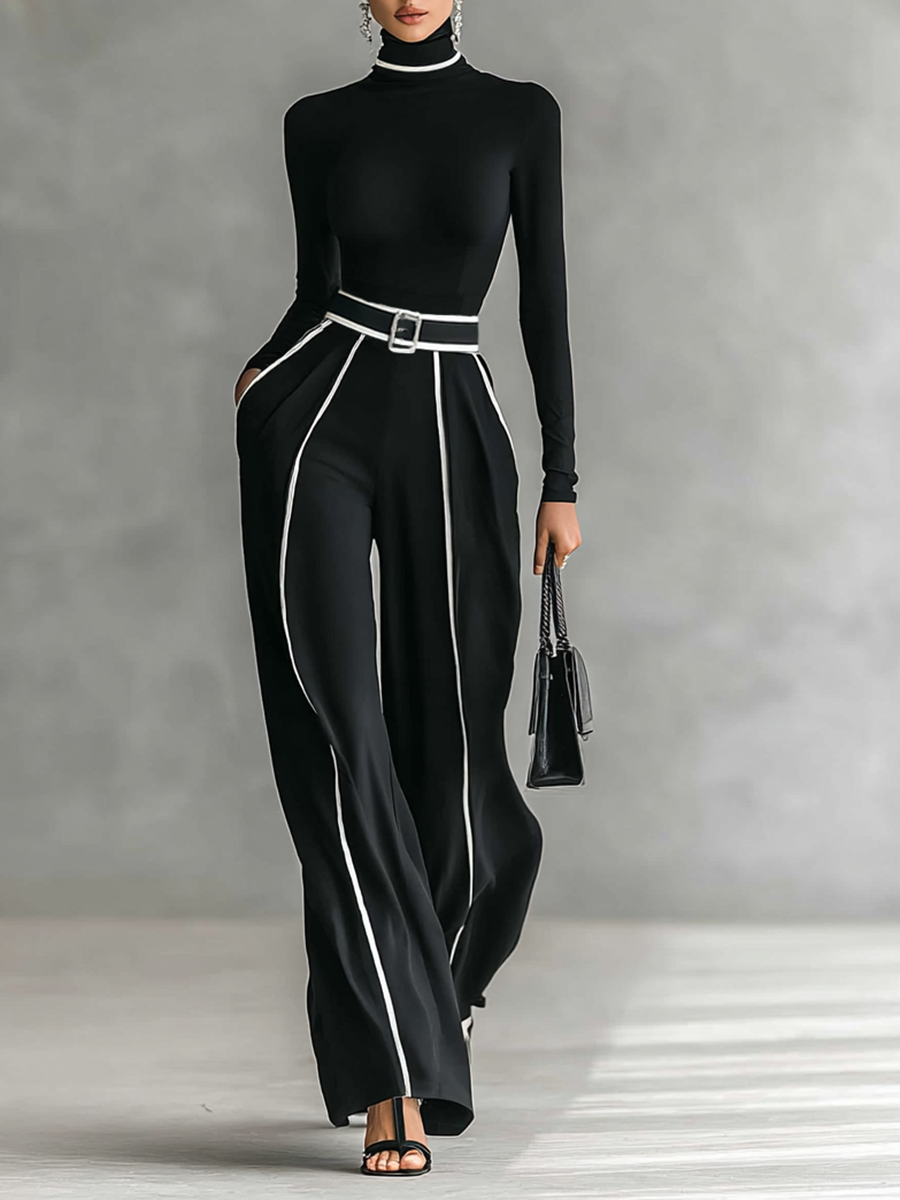 MAELLE | Ensemble 2 pieces a col montant & pantalon taille haute