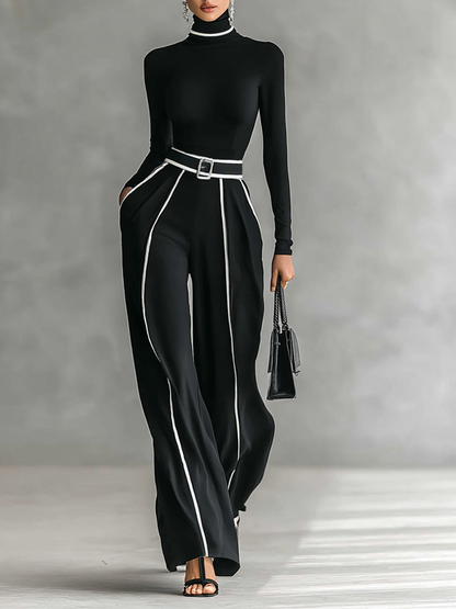 MAELLE | Ensemble 2 pieces a col montant & pantalon taille haute