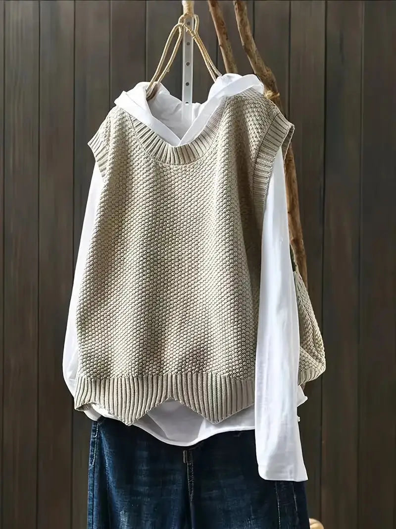 Pull sans manches femme à col rond – style contemporain et confortable