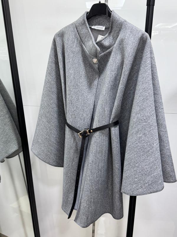 CLEA | Cape grise en laine avec ceinture ajustable élégante