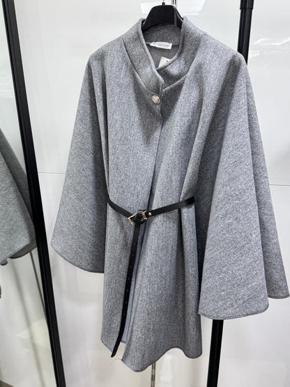 CLEA | Cape grise en laine avec ceinture ajustable élégante