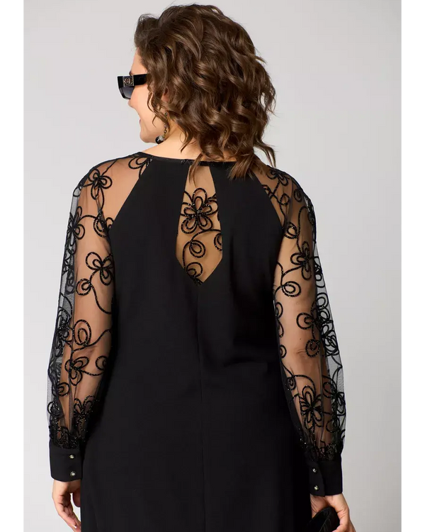 LIDIA | Robe classique à manches en dentelle