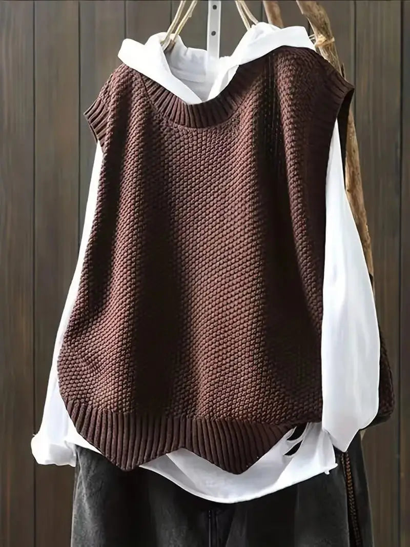 Pull sans manches femme à col rond – style contemporain et confortable