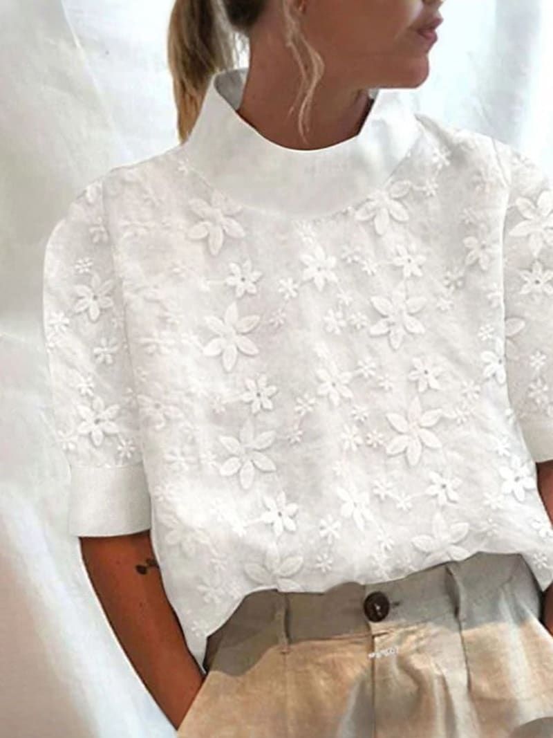 SABINA | Chemisier à col montant en coton et lin