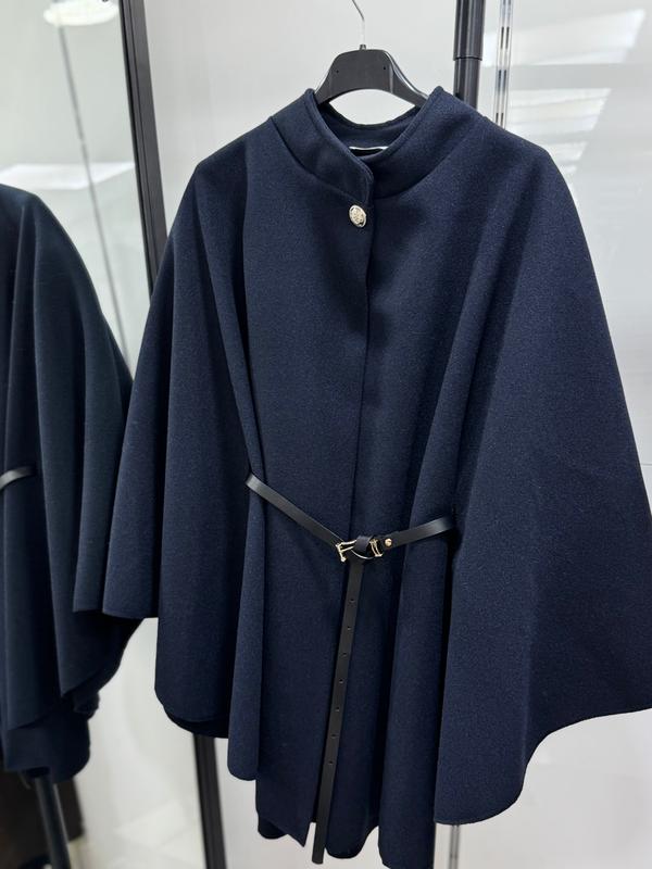 CLEA | Cape grise en laine avec ceinture ajustable élégante