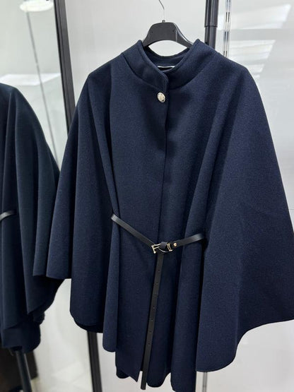 CLEA | Cape grise en laine avec ceinture ajustable élégante