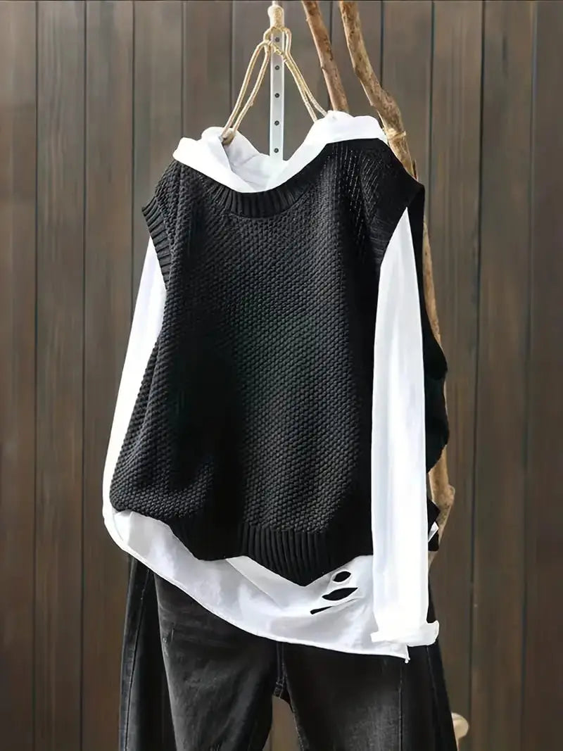 Pull sans manches femme à col rond – style contemporain et confortable
