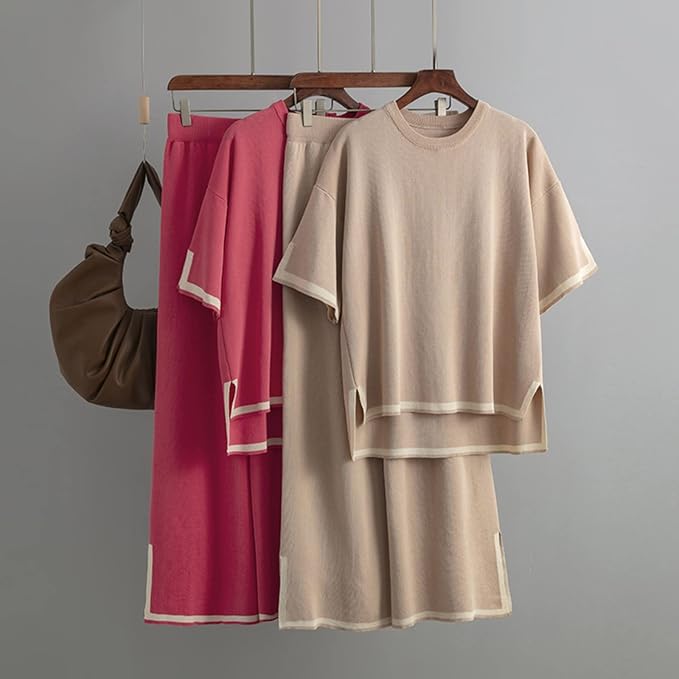 Ensemble Femme Soie de Glace manches courtes bleu élégant