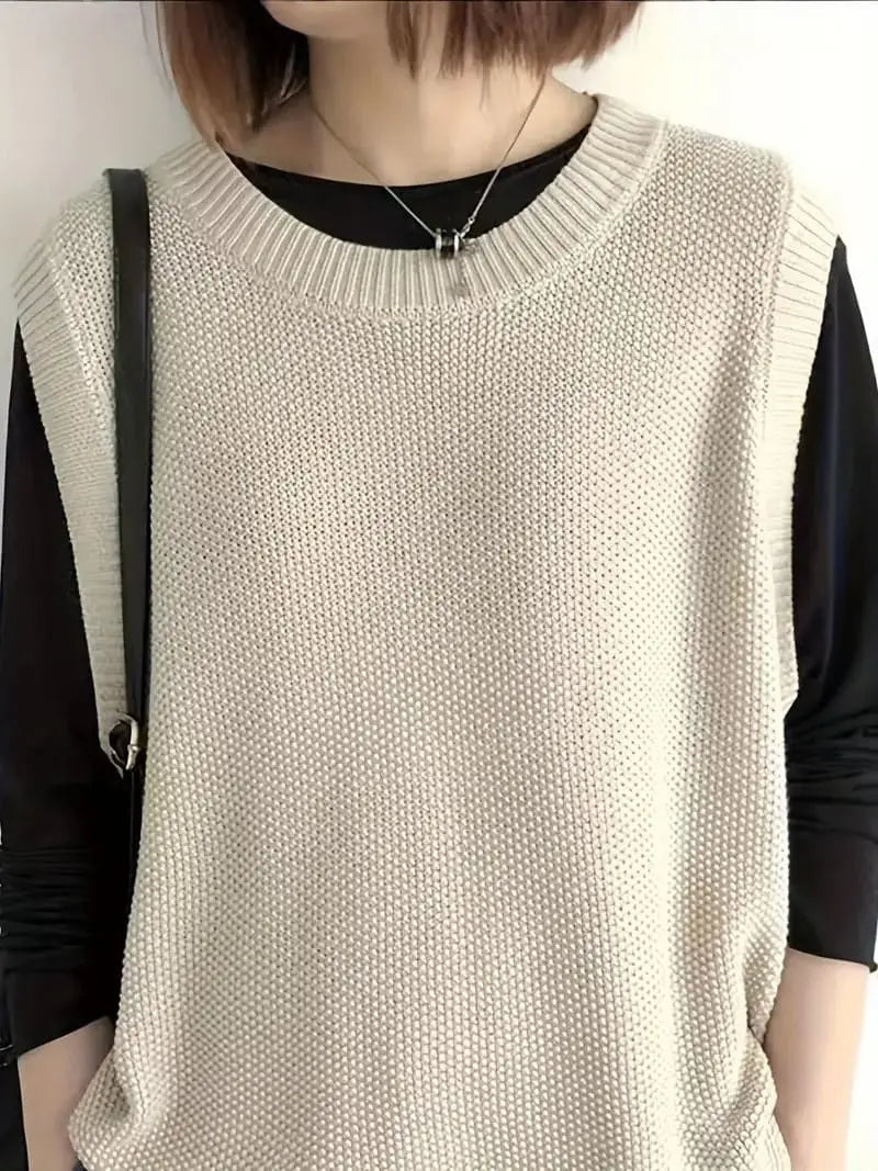 Pull sans manches femme à col rond – style contemporain et confortable