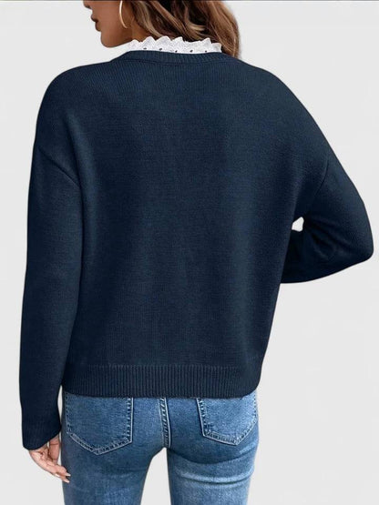 GAËLLE | Pull élégant à col V dentelle