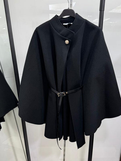 CLEA | Cape grise en laine avec ceinture ajustable élégante