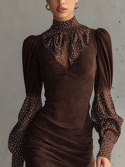 LOISE | Robe en suédine et satin à pois