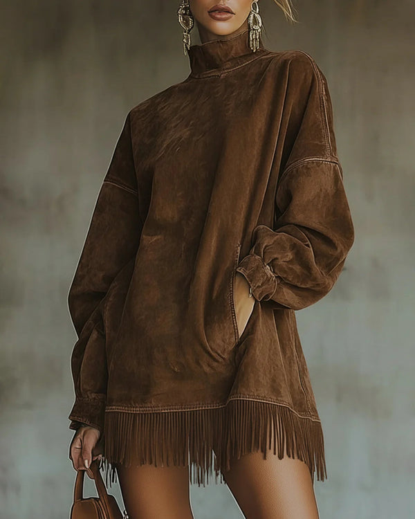 MAËLYS | ROBE À FRANGES EN SUÉDINE