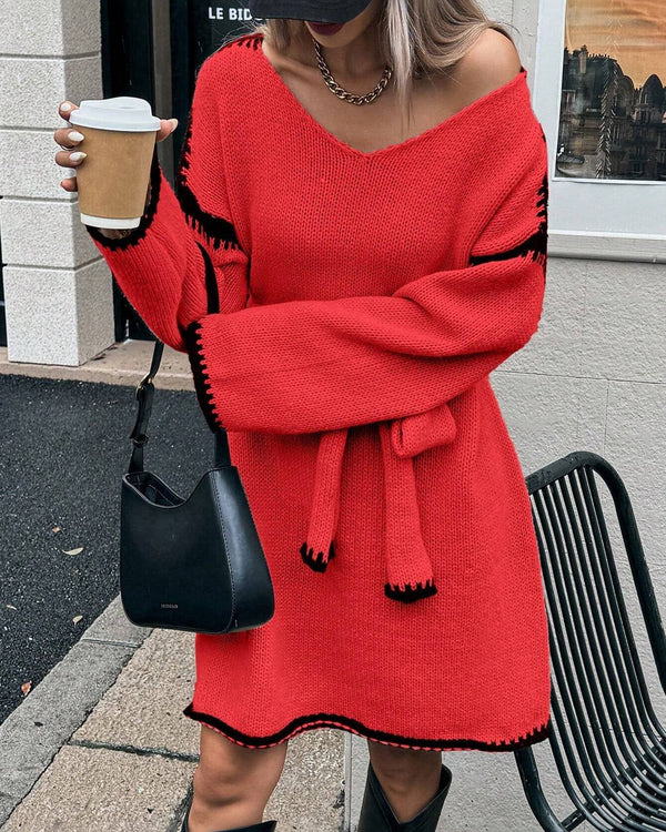 LEXIE | Robe pull à col en V avec ceinture