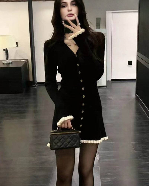 Robe pull à col en V avec ceinture – Élégance douce & confort absolu