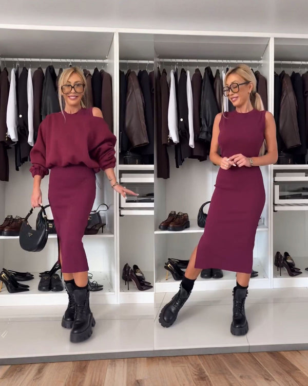 LEAH | Ensemble avec Top Épaules Dénudées et Jupe Midi